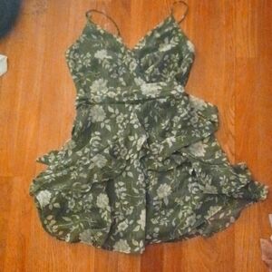 Short, green, floral dress